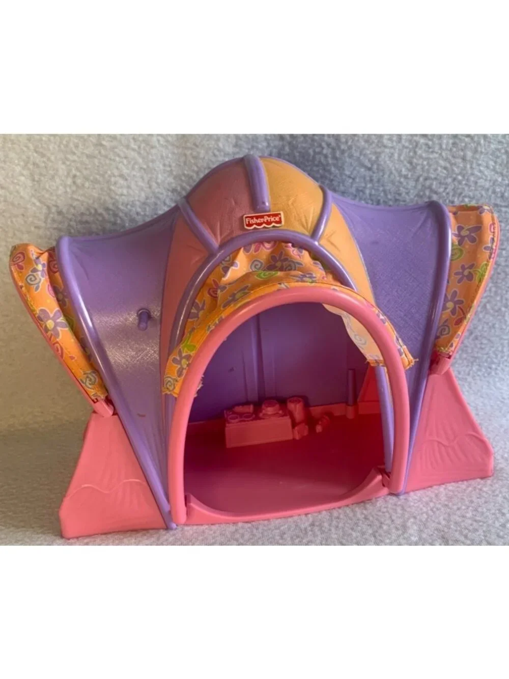 Fisher Price Loving Family Camping Tent Dollhouse Pink Violet Floral Plastic Fun